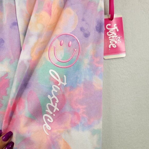 Justice Girls XL 16/18 Tie-Dye Joggers Smiley Face & "Justice" Print - Picture 3 of 8